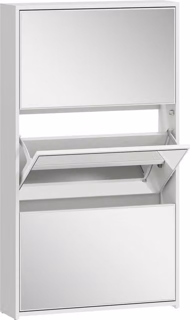 Scarpiera HOMCOM con specchio e 3 cassetti a ribalta in legno, Bianco, L: 65 cm, P: 17 cm, H: 114.5 cm