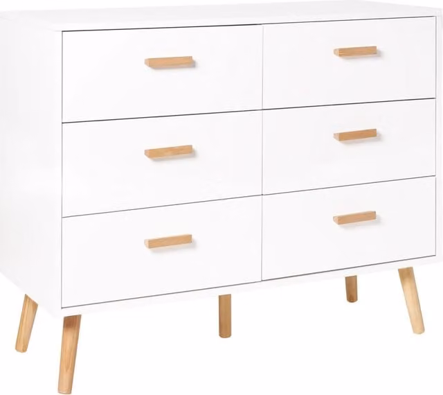 Cassettiera bianca 6 cassetti con gambe in rovere Moderna Scandinava