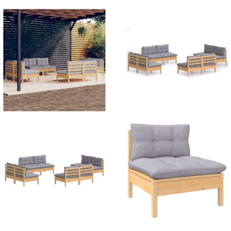 vidaXL set da salotto da giardino 8 pezzi con cuscini grigi in legno di pino - set da salotto da giardino - set da salotto da giardino - set da salotto