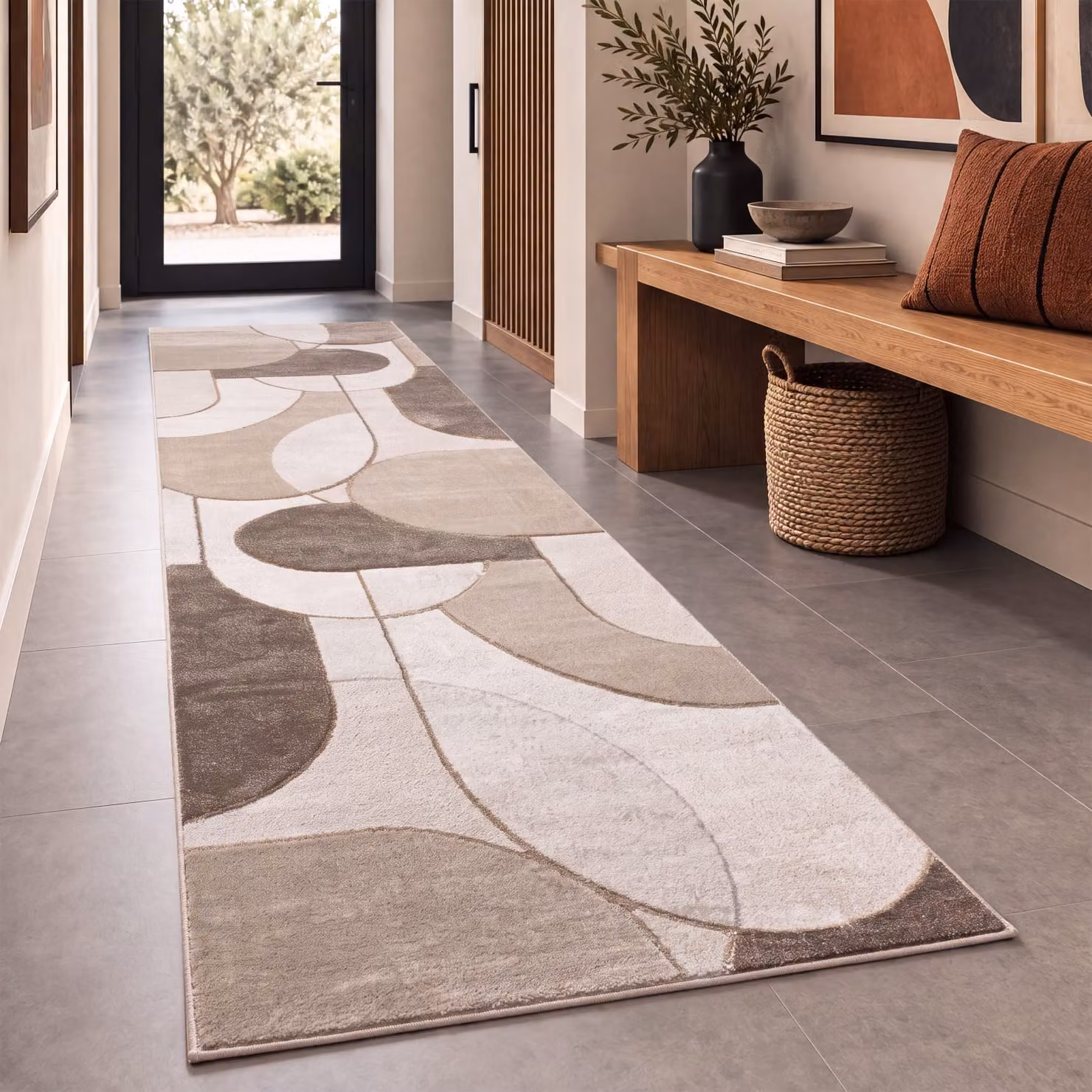 Tappeto Tiana beige con effetto alto-basso, design geometrico moderno, L: 80 cm, P: 300 cm – 2