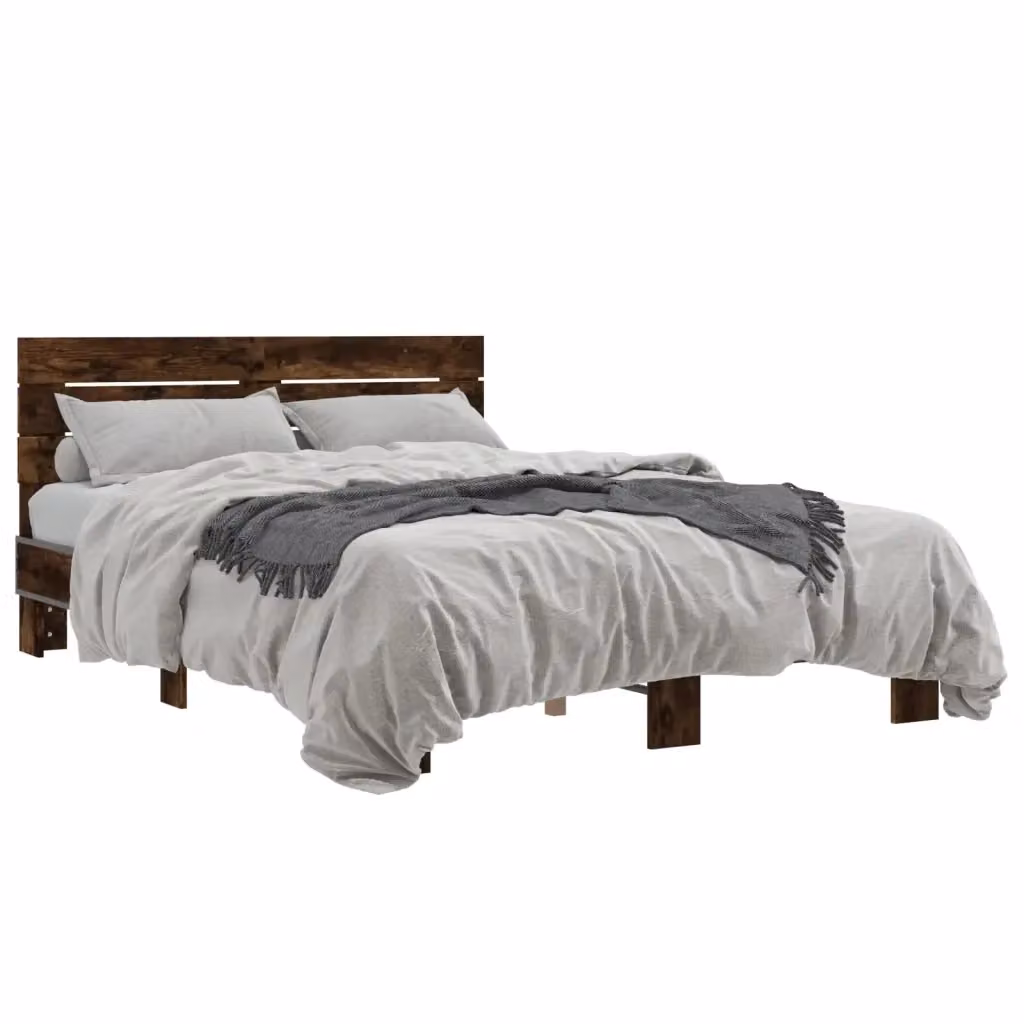 Letto Giroletto vidaXL in Rovere Fumo e Metallo, L/P/H: 200 x 140 x 30 cm – 2