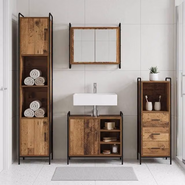 Set di Armadi da Bagno 4 pz Legno antico 40 x 36 x 181 cm 3444631