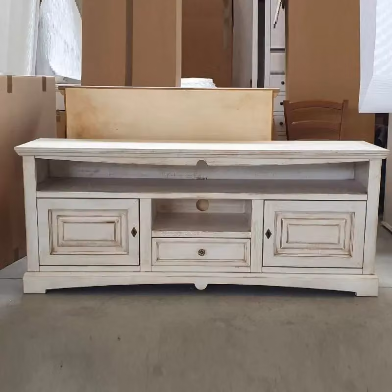 Mobile porta TV Goccia in stile shabby chic bianco anticato in legno Mobili 2G L: 170 cm, P: 46 cm, H: 69 cm – 1