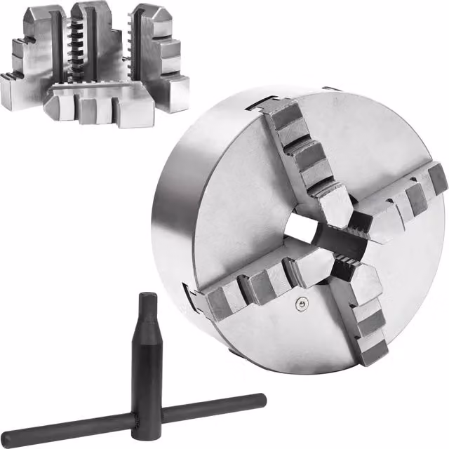 Mandrino per Tornio a 4 Griffe Autocentrante CFW1864922 in Acciaio, Diametro 200 mm, Colore Argento e Nero