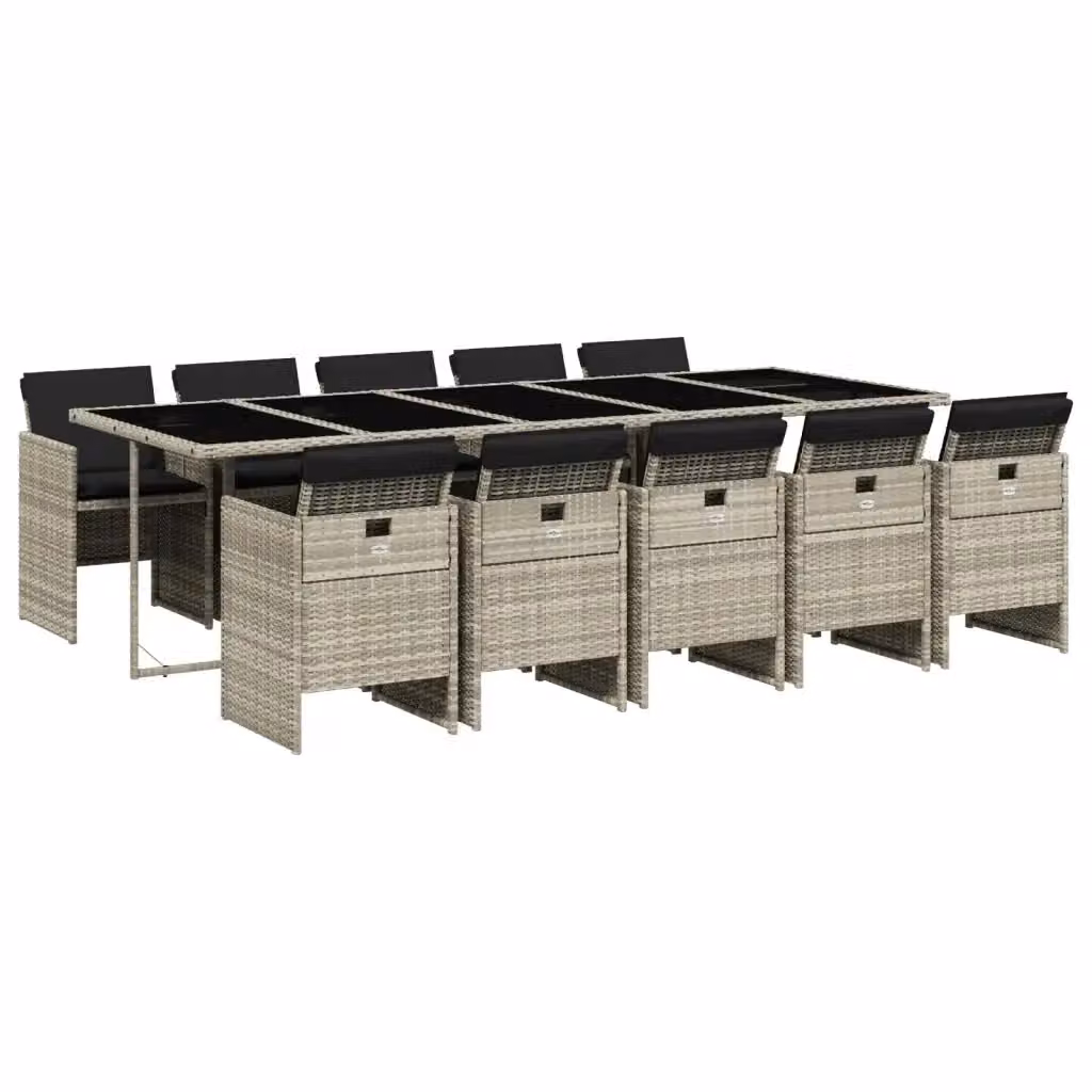 Set Pranzo da Giardino vidaXL in Polyrattan con Cuscini e Tavolo in Vetro, 11 Pezzi, Grigio Antracite – 2