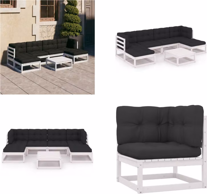 vidaXL set salotto da giardino 7 pezzi con cuscini in pino massiccio bianco - Set di mobili da giardino - Set di mobili da giardino - Set di mobili da giardino - Set di mobili da giardino