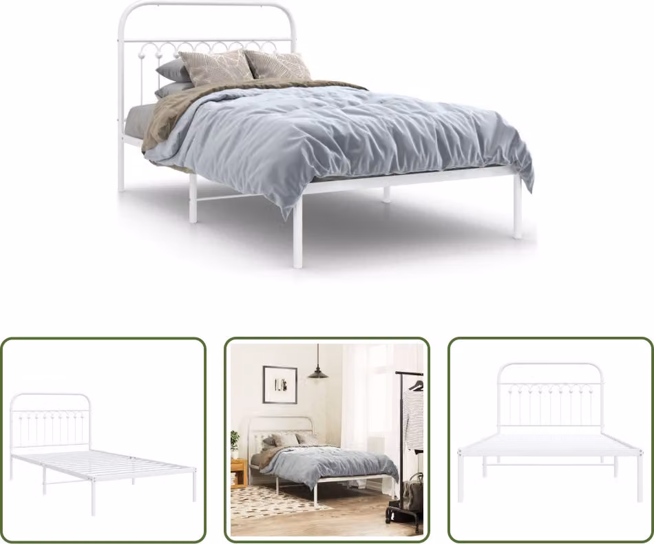 The Living Store Struttura letto con testiera in metallo bianco 100x200 cm