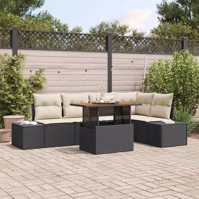 Set Divano da Giardino 6 pz Nero Poly Rattan 3358700