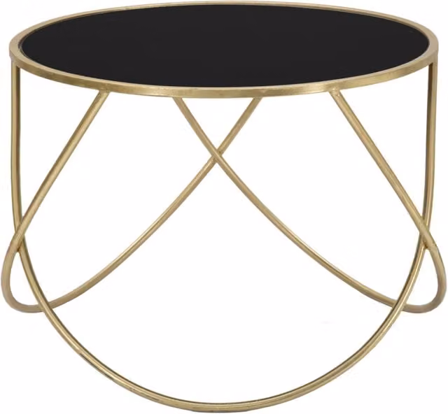 Tavolinetto Ring Charme1921 con piano in vetro nero e struttura in metallo oro, L: 60 cm, P: 45 cm