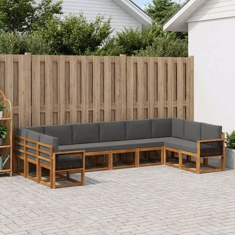 Set di divani da esterno vidaXL a forma di L in legno di acacia con cuscini, colore antracite e beige