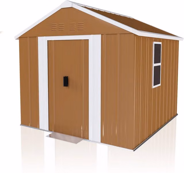 Casetta da giardino in metallo 180x96x194 cm marrone, finestre, porta bloccabile