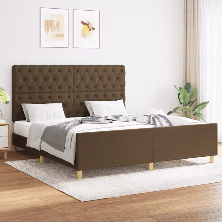 The Living Store Struttura letto con testiera in tessuto marrone scuro 160x200 cm