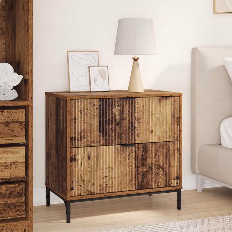 Comodino vidaXL in legno vecchio e metallo, colore marrone, L 63,5 x P 36 x H 61 cm