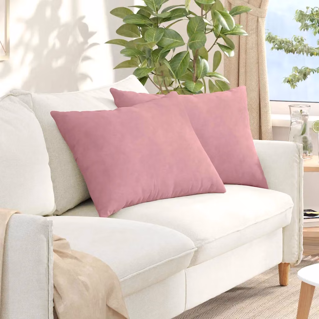 Set di 2 cuscini da divano vidaXL in velluto a coste rosa, L 70 cm x P 50 cm con rivestimento rimovibile