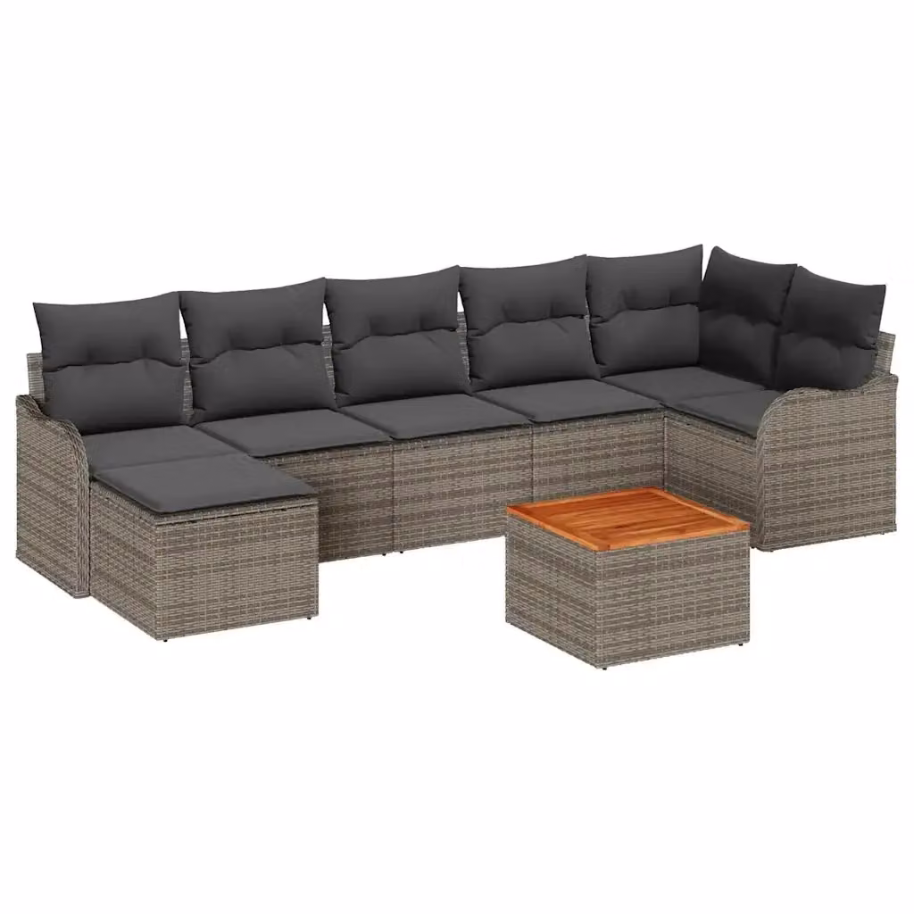 Set Divano da Giardino vidaXL 8 Pezzi Grigio con Cuscini e Tavolino in Polyrattan e Acciaio – 2