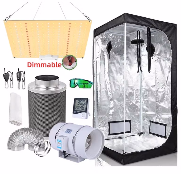 Growzelt Growbox - Sistema completo di coltivazione idroponica - Lampada LED per piante - Elevato valore PPFD - Ventilatori da 10 cm - Filtro a carbone attivo - Dimensioni: 120 x 120 x 200 cm