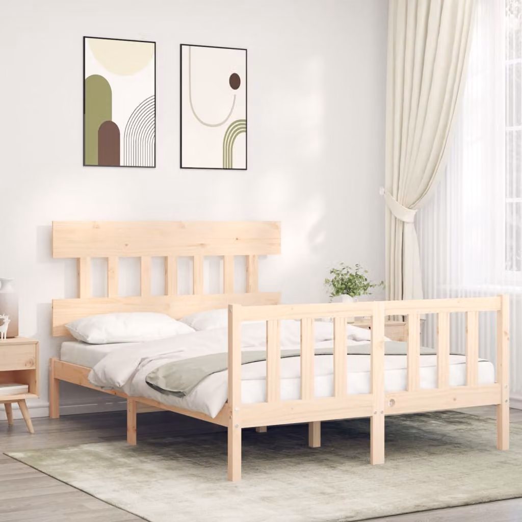 vidaXL Giroletto in Legno Massello di Pino Marrone, L/P/H: 140 x 200 x 145,5 cm