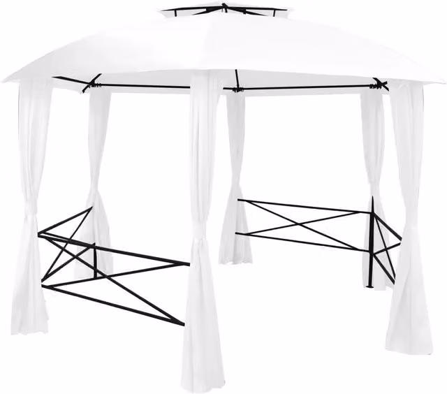 Gazebo Pergolato da Giardino con Tende Bianco L: 360 cm, P: 312 cm, H: 265 cm