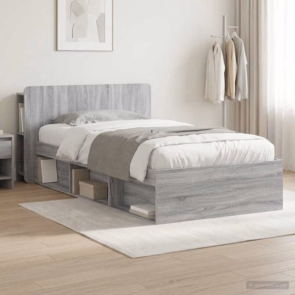 vidaXL Telaio del letto con cassetti in legno Sonoma grigio 75 x 190 cm