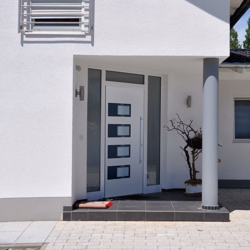 Porta d'ingresso moderna vidaXL in alluminio e PVC con inserto in vetro, colore bianco, L: 110 cm, H: 210 cm