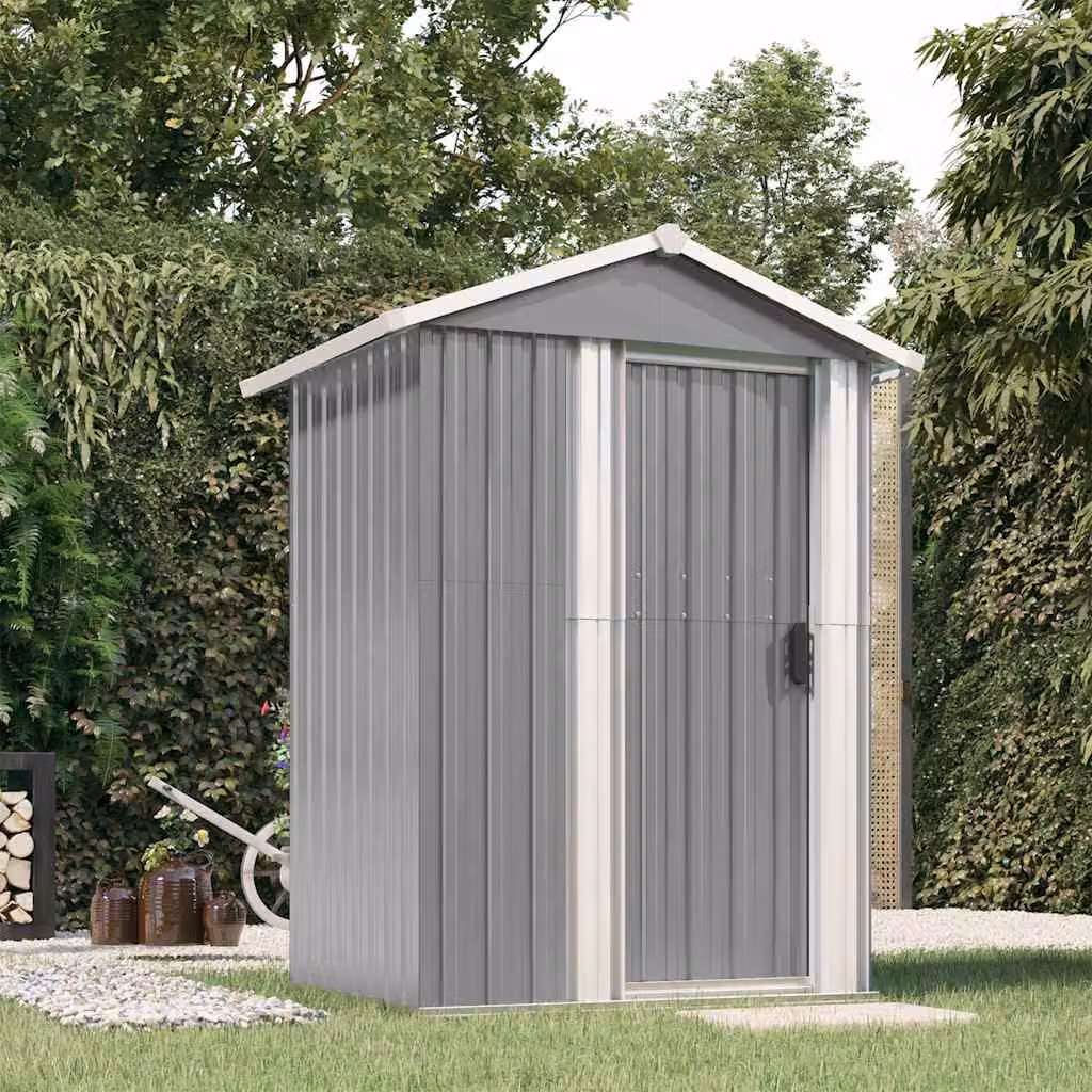 Capanno da Giardino vidaXL in Acciaio Zincato Grigio L: 126 cm, P: 97,5 cm, H: 177 cm