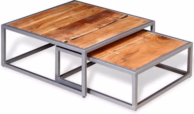 Set di 2 tavolini da salotto vidaXL in legno massello di acacia color marrone con stile industriale