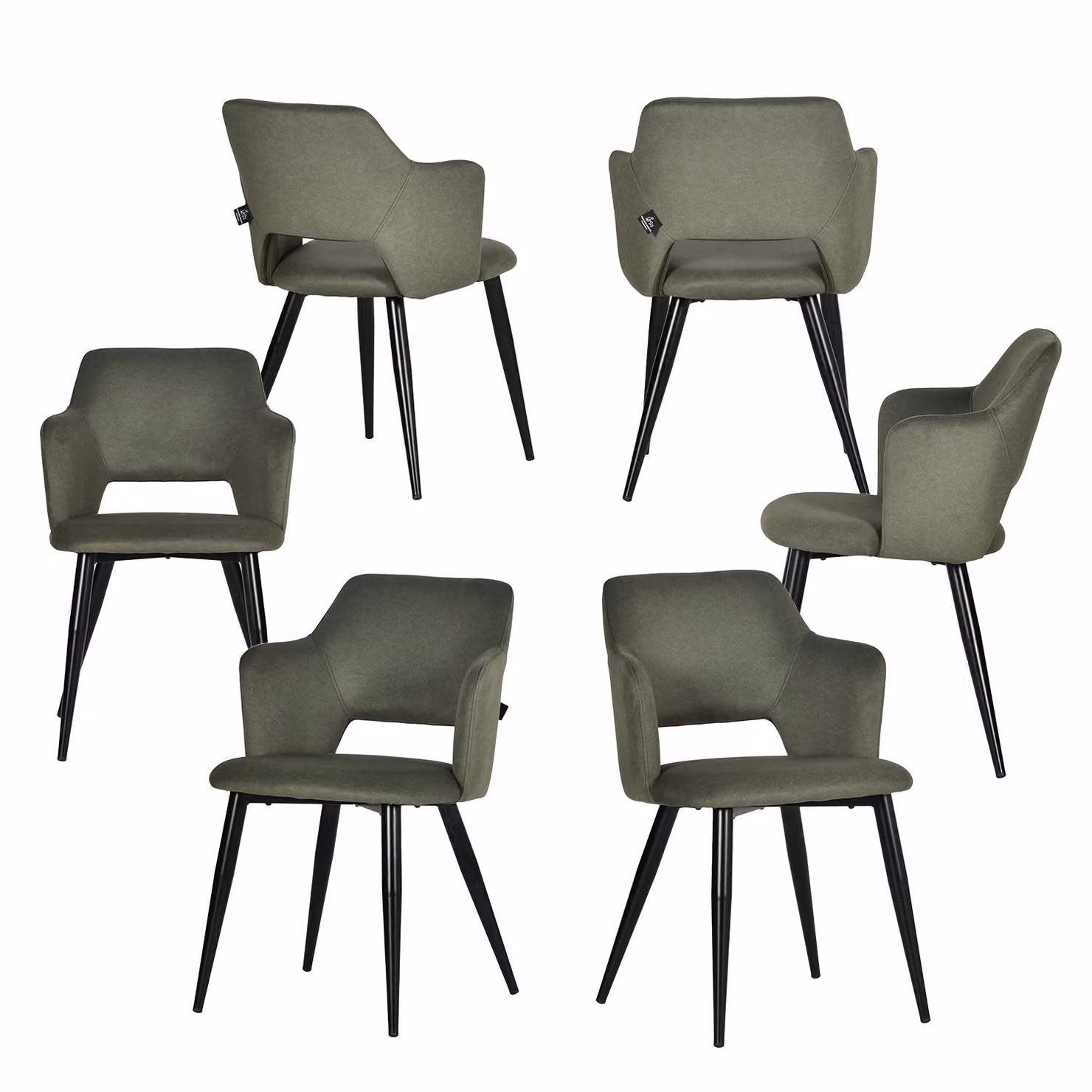 Meubles Cosy Set da 6 sedie da pranzo in stile scandinavo con braccioli, tessuto ecologico e seduta imbottita, verde - AKANJI CC