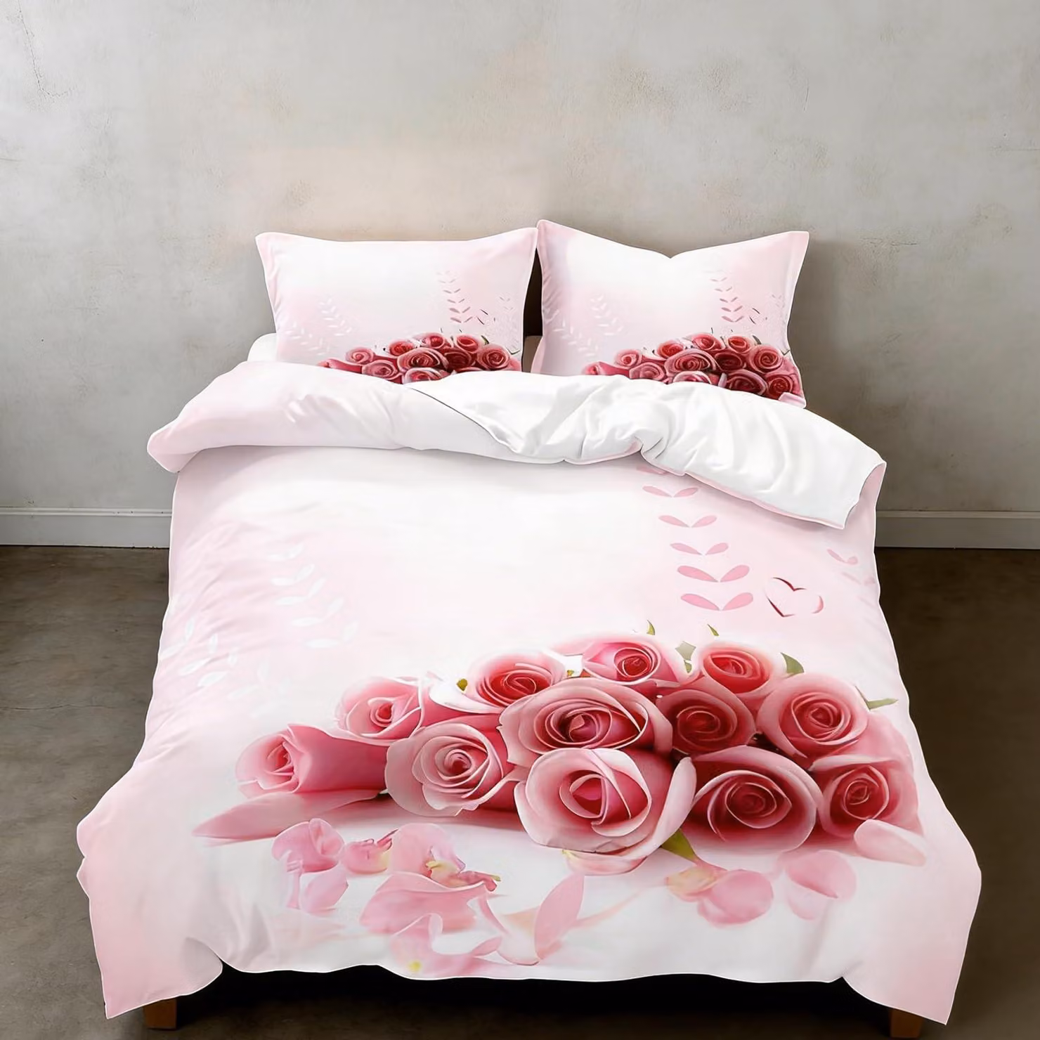 Omgoods - Set di lenzuola con copripiumino composto da 3 pezzi, con motivo floreale a rose, ideale per camere da letto romantiche