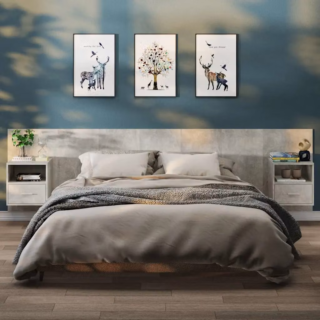 Set di 2 comodini da parete vidaXL in stile moderno, colore grigio cemento