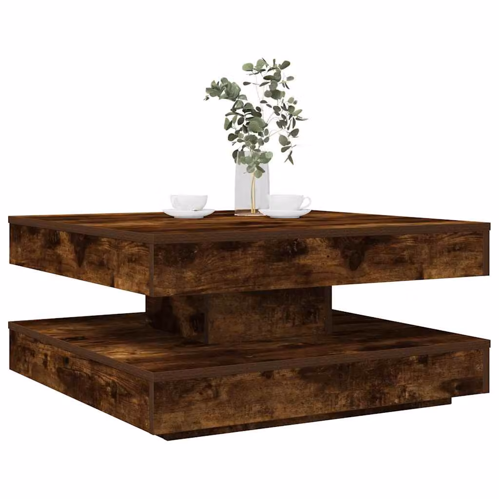 vidaXL Tavolino da Caffè Moderno con Piano Girevole a 360 Gradi in Rovere, L/P/H: 70 x 70 x 34,5 cm