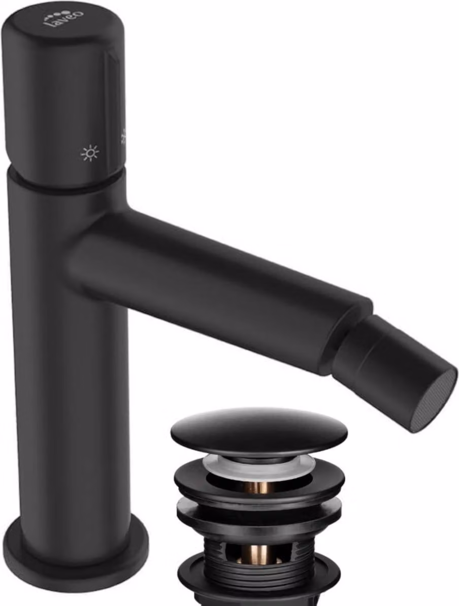 Miscelatore bidet verticale di design con tappo nero