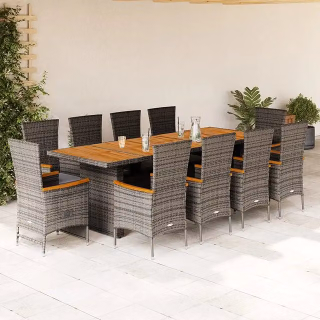 Set da pranzo da giardino vidaXL in legno di acacia e polyrattan da 11 pezzi, colore grigio e nero
