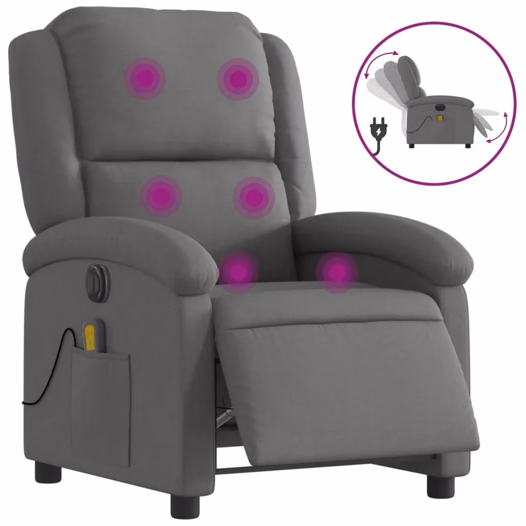 vidaXL Poltrona Reclinabile Elettrica Grigia in Tessuto con Braccioli – 2