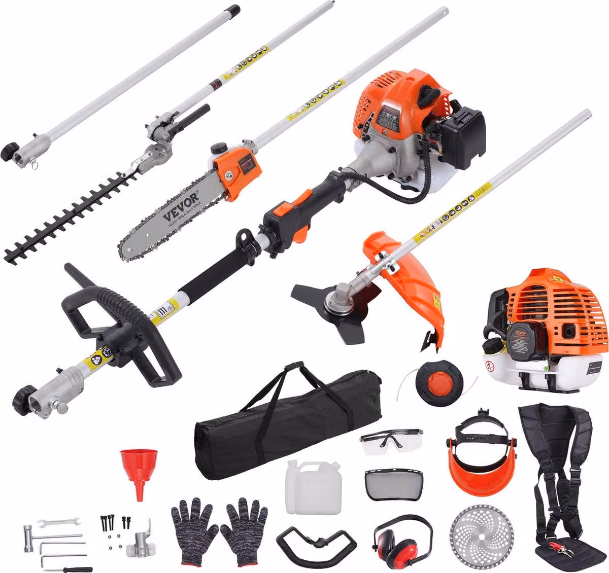 Tagliasiepi a benzina - 52CC - 6 funzioni - Motore a due tempi - 8500 giri/min - Inclinazione di 270° - Orientabile