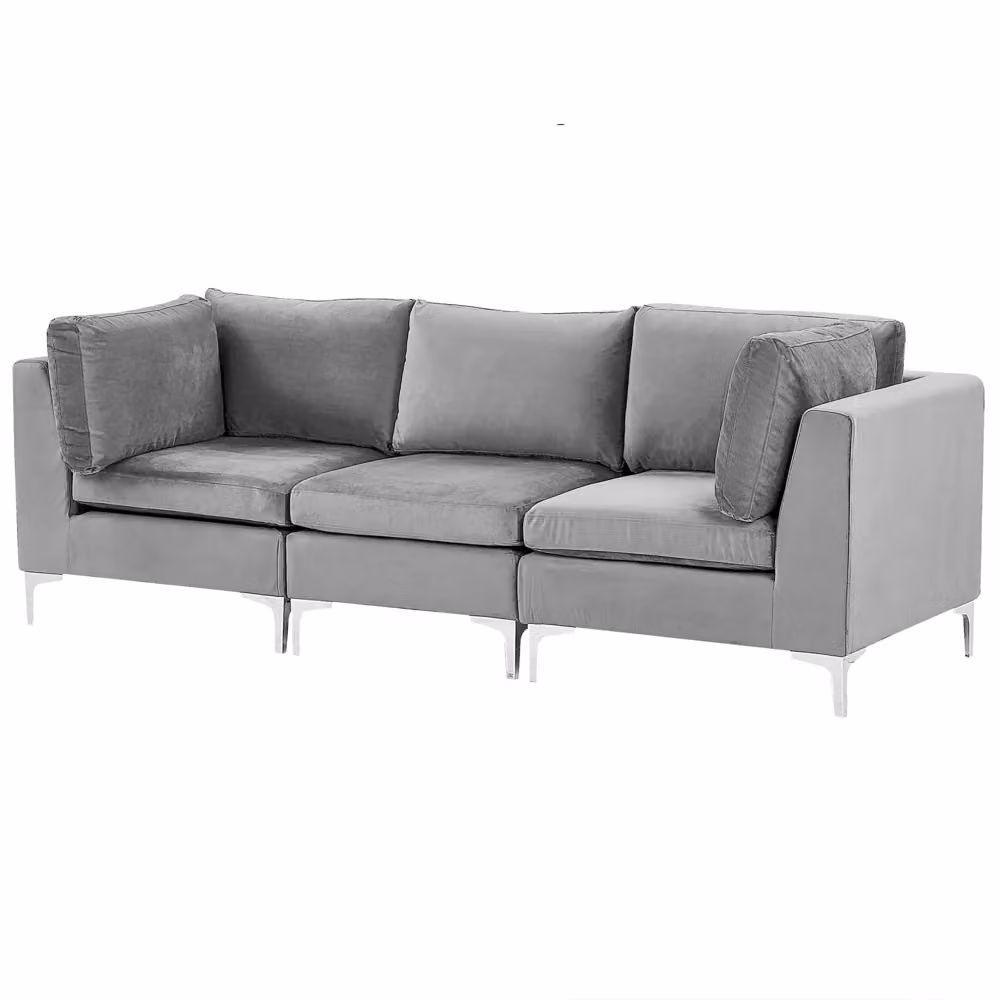 Divano Componibile Beliani in Velluto Grigio e Argento con Cuscini e Coperture Rimovibili Stile Glamour – 2