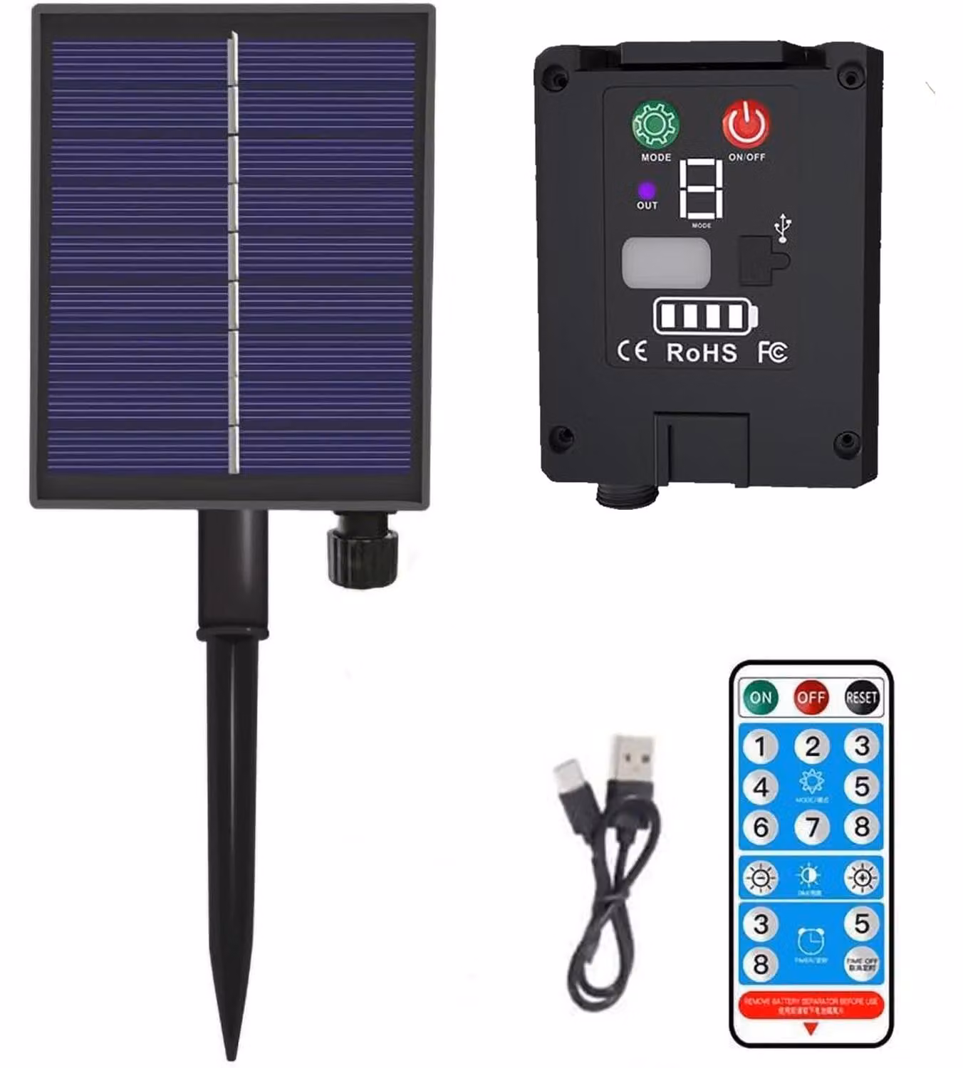 Pannello solare per catena luminosa, 1200 mAh, 3 V, grado di protezione IP65, con telecomando