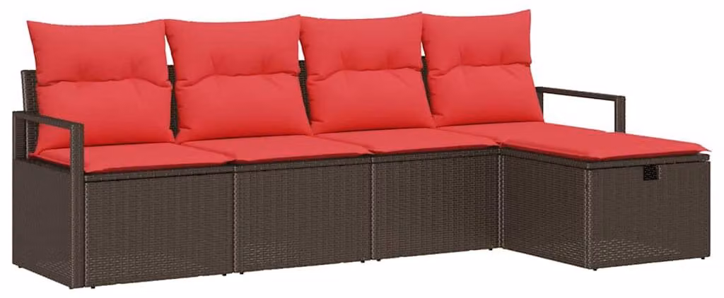 Set di divani da giardino, 5 pezzi, color marrone, in rattan sintetico