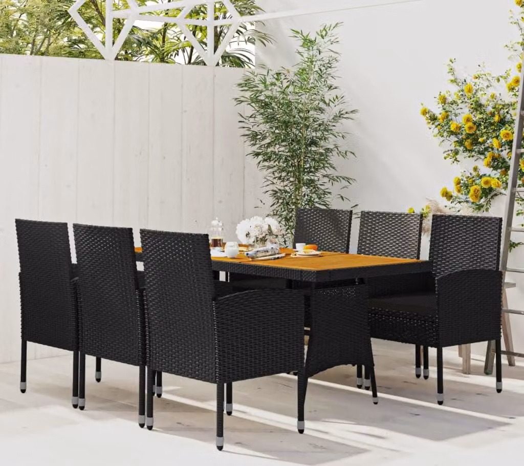 Maison Exclusive - Set da pranzo da giardino 7 pezzi in polyrattan nero