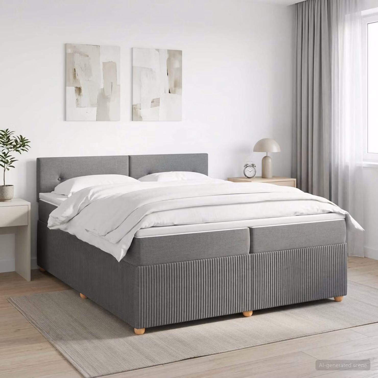Letto box spring con materasso vidaXL in tessuto Grigio e Bianco, L/P: 200 x 200 cm