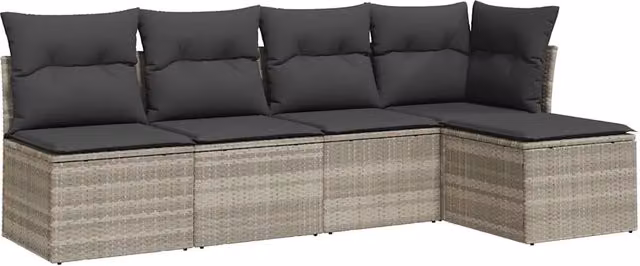 Set Divano da Giardino 5pz | Set Salotto da Giardino con Cuscini Grigio Chiaro Polyrattan