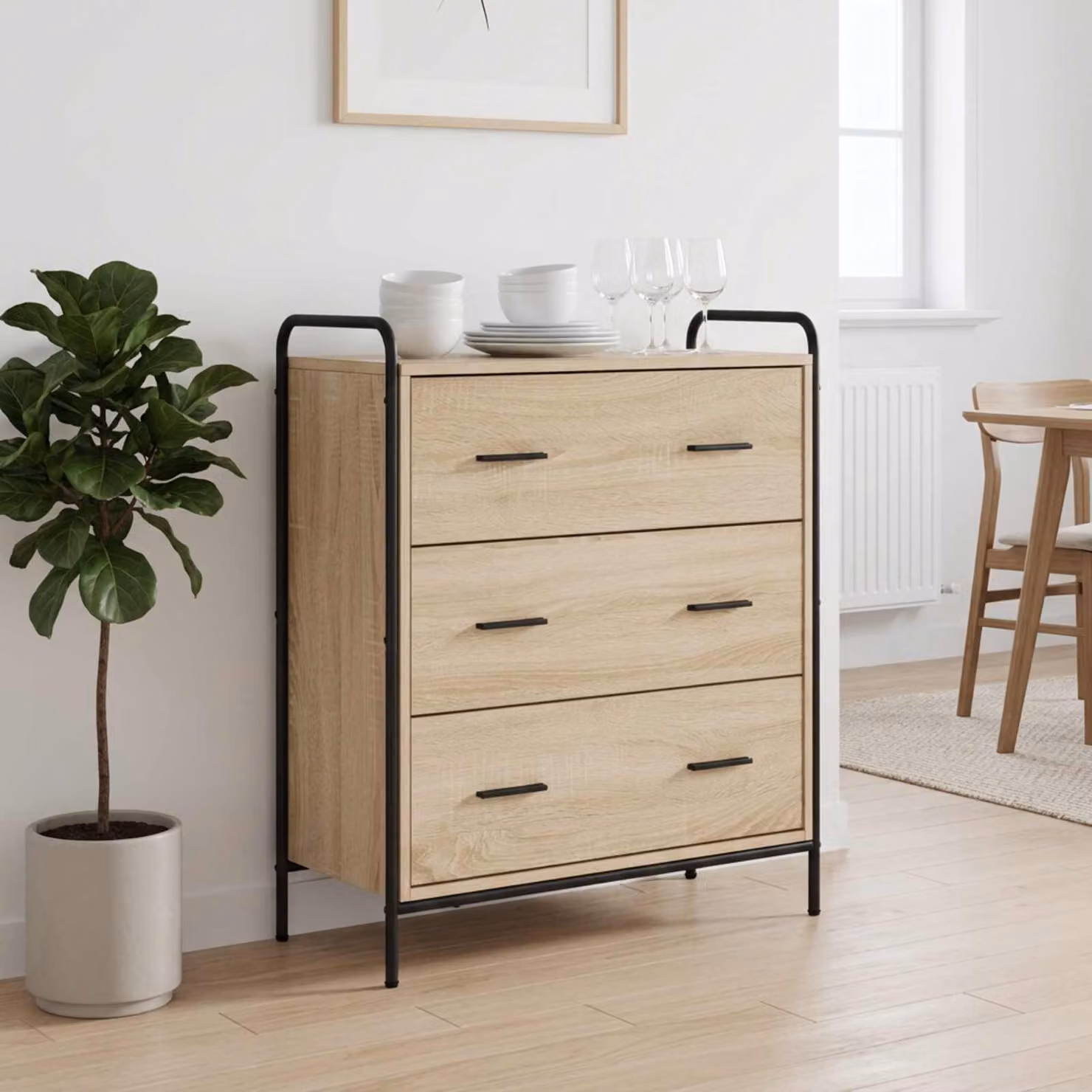 Credenza moderna vidaXL in legno ingegnerizzato color rovere sonoma, beige e marrone, L: 97 cm, P: 33 cm, H: 81 cm