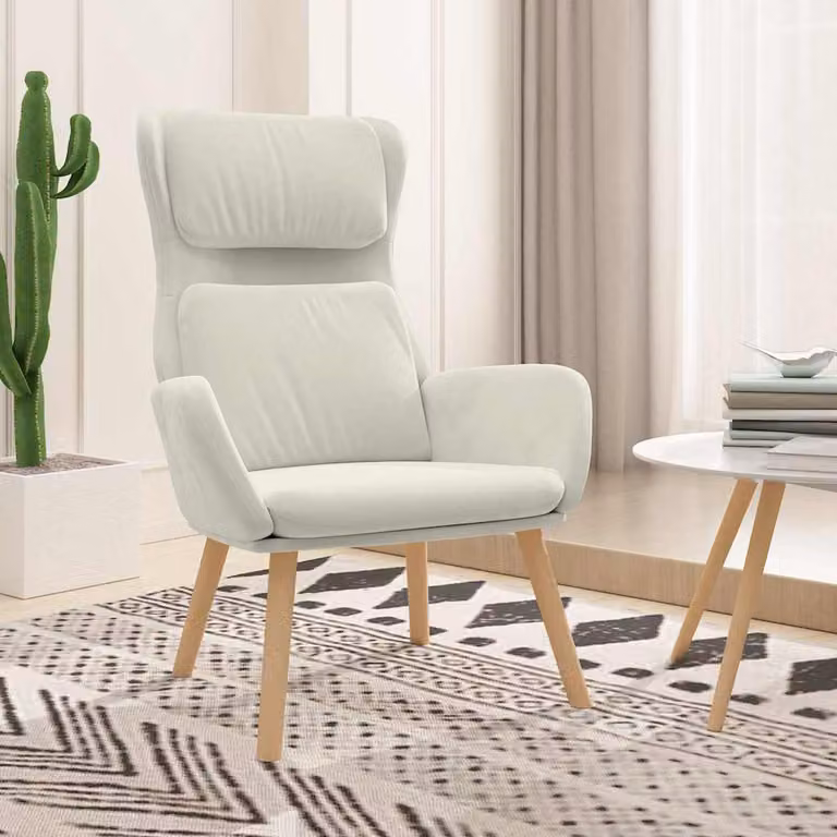 Sedia Relax vidaXL in Velluto Bianco Crema con Struttura in Metallo e Legno