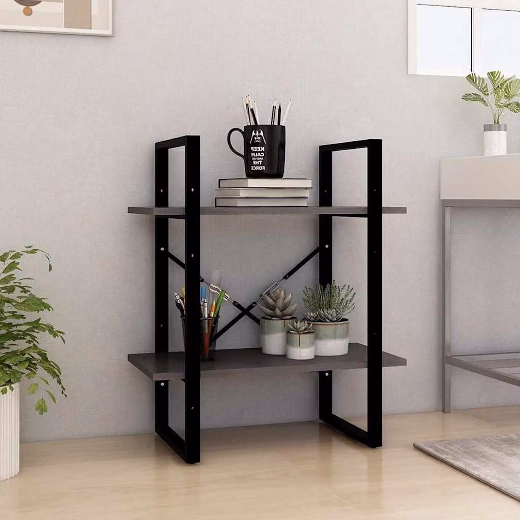 Libreria a 2 Ripiani vidaXL in Legno di Pino e Metallo Grigio Stile Industrial L: 60 cm, P: 30 cm, H: 70 cm