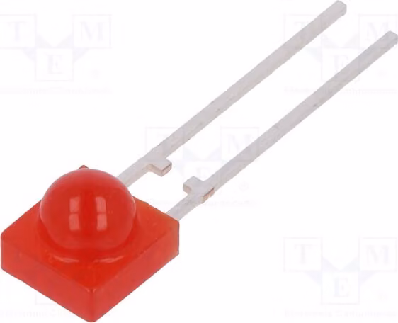 2 LED, 2÷3V, tecnologia Through-Hole (THT), modello TLPR5600. Diodi LED, tecnologia THT, altri, 5mm, colore rosso, 1÷3,5 mcd, angolo di emissione 80°, angolati