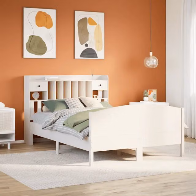 Letto Libreria senza Materasso Bianco 160x200 cm Legno di Pino 3323138