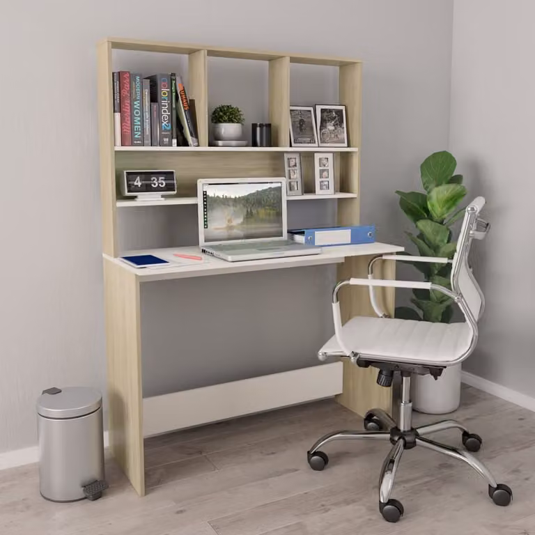 Maison Exclusive - Scrivania con mensole in rovere Sonoma bianco 110x45x157 cm