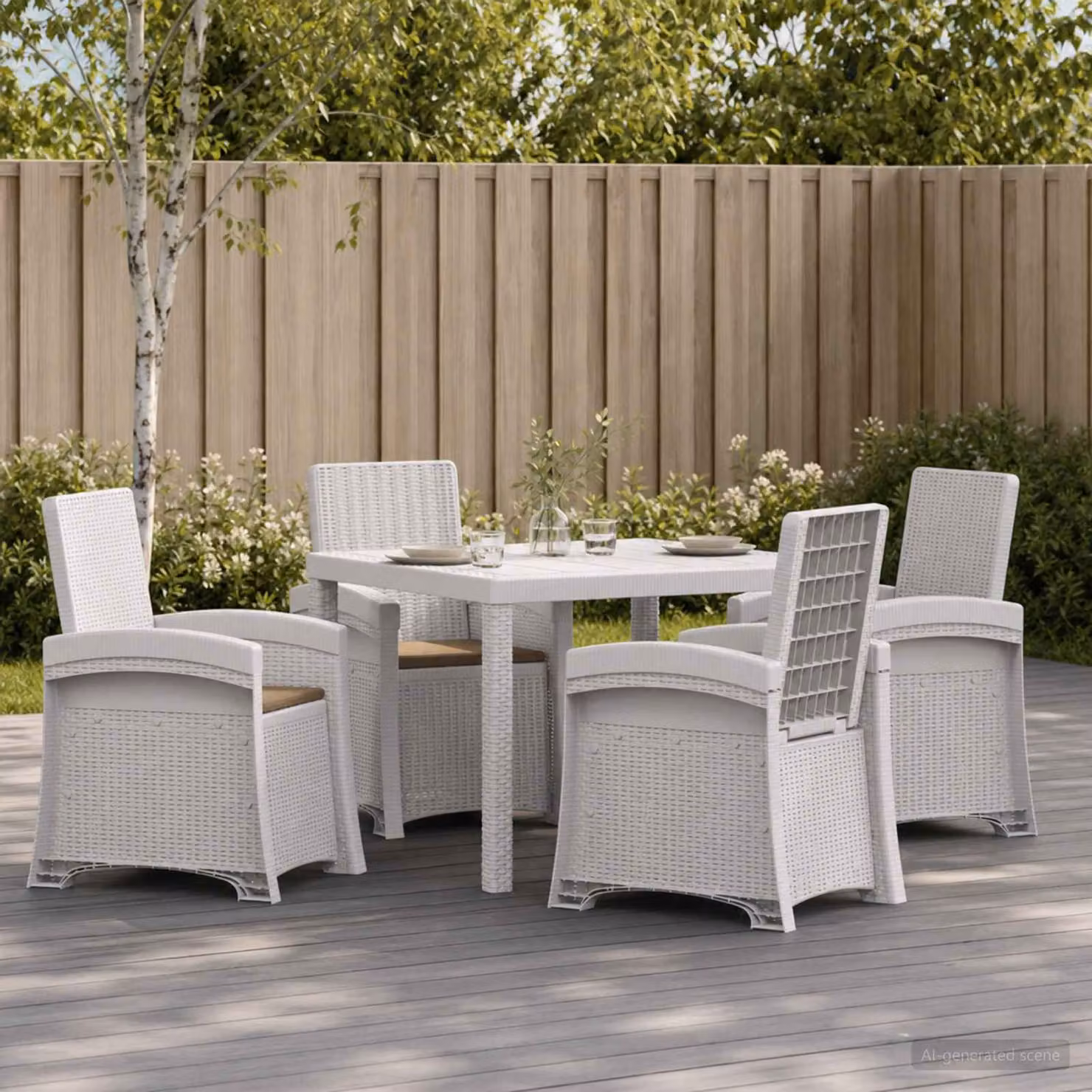 Set da pranzo per giardino e terrazzo vidaXL in rattan sintetico da 5 pezzi, colore bianco e beige