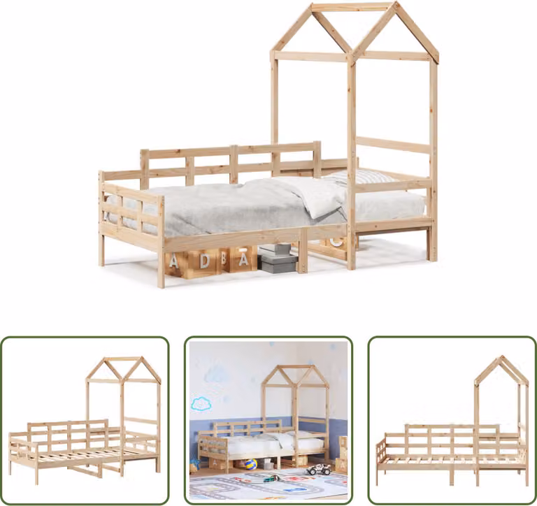 The Living Store Letto da giorno con tetto 80x200 cm in legno di pino massiccio
