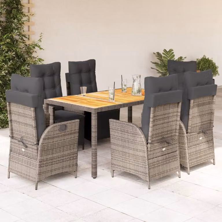 Maison Exclusive - Set da Pranzo da Giardino 7 pz con Cuscini in Polyrattan Grigio