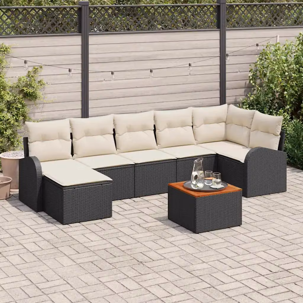 vidaXL Set Divano da Giardino Moderno 8 pz in Polyrattan con Cuscini Nero e Beige – 1